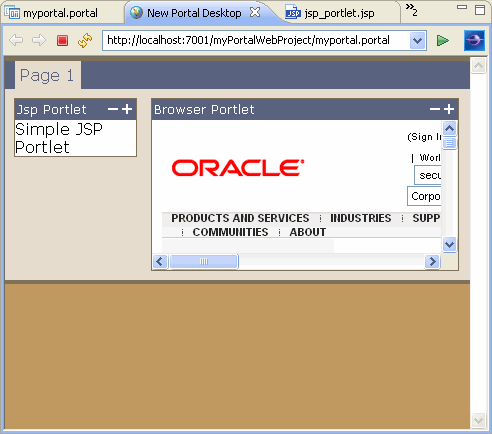 Running Portal with Browser Portlet and JSP Portlet Added