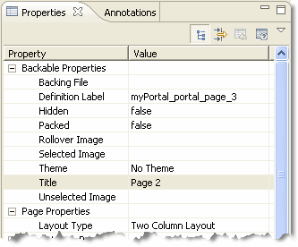 Changing a Page Title in the Workbench Properties View