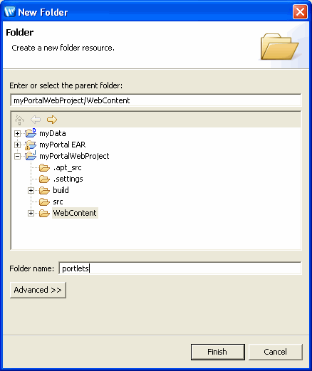 New Folder Dialog - Create Folder for Portlets