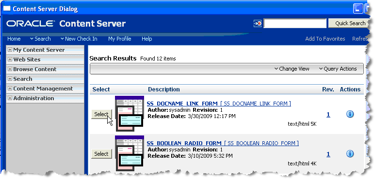 Selecting the Form in the Search Results