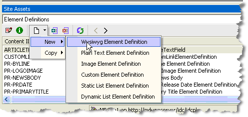 Selecting Wysiwyg Element Definition