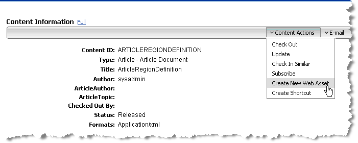 Selecting from the Content Actions Menu