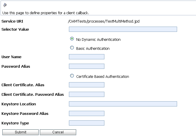 Add New Client CallBack Properties Page
