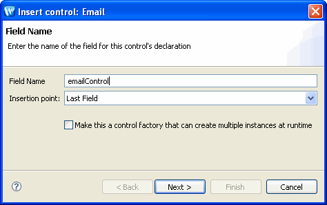 Insert control: Email