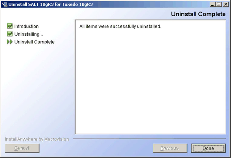 Uninstall Complete Screen