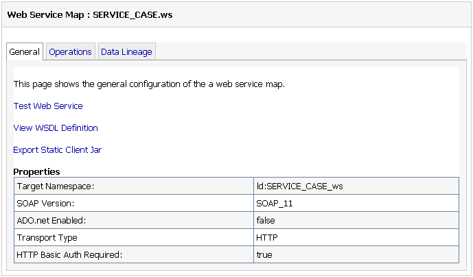 Web Service Metadata: General Tab