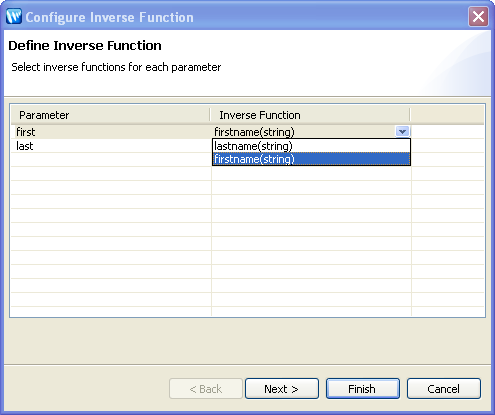Selecting Configure Inverse Function