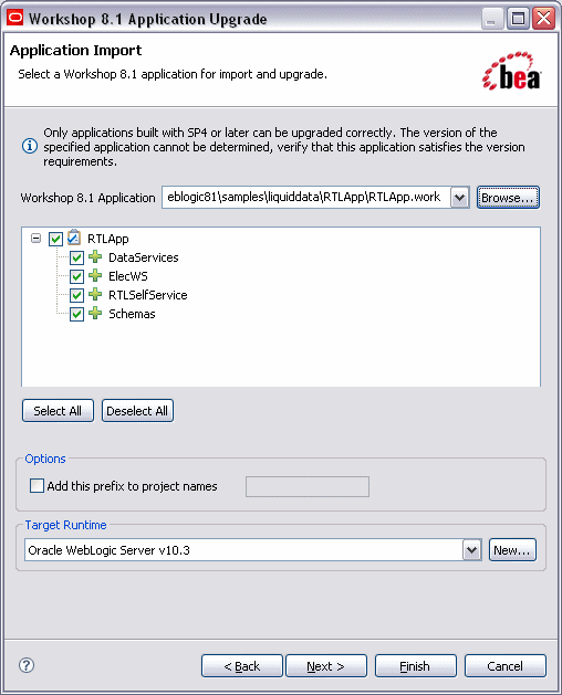 Workshop 8.1 Application Upgrade: Application Import Dialog