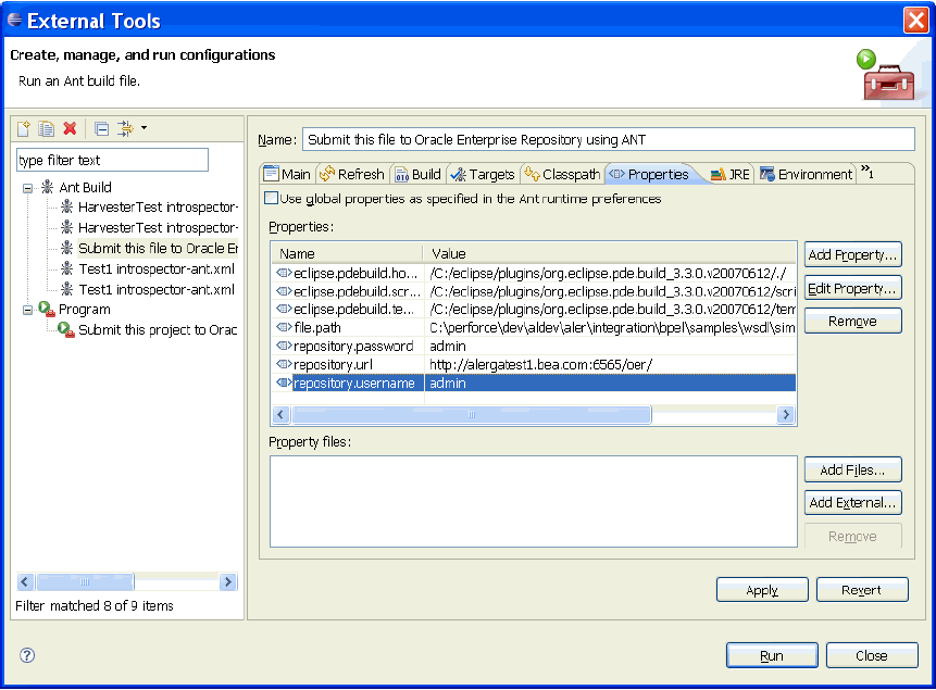 External Tools Dialog - Properties Tab