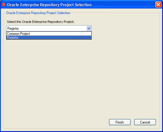 Oracle Enterprise Repository Project Selection Dialog