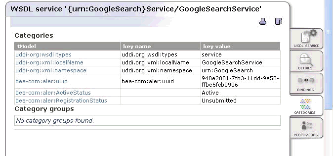Oracle Service Registry t-model Categories for a WSDL Service