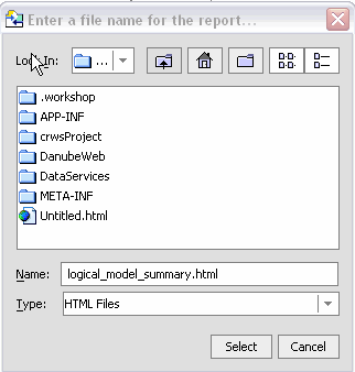 Model Report Generator Dialog Box