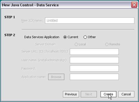 Data Service Control Wizard: Connection Information