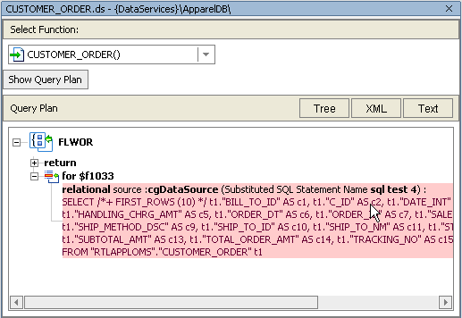 Query Plan Displaying Substituted SQL Query