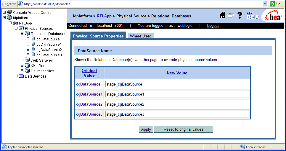 Setting End Points for Relational Sources