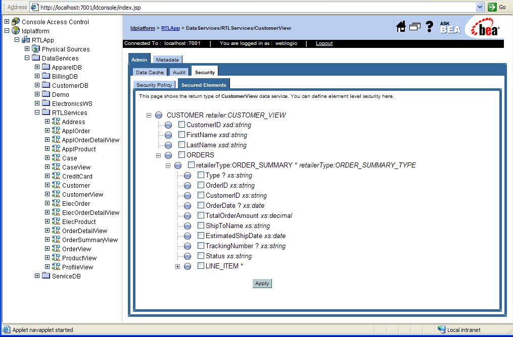 Secured Elements Tab