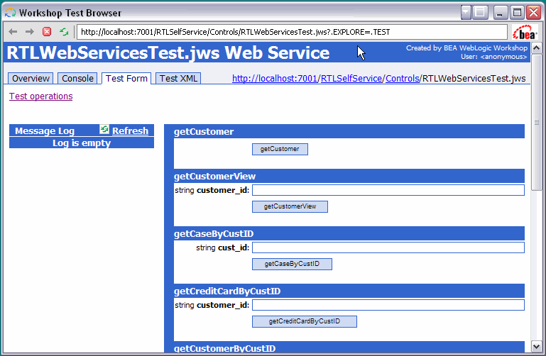 RTLApp ElecDBTest Web Service in Test Browser