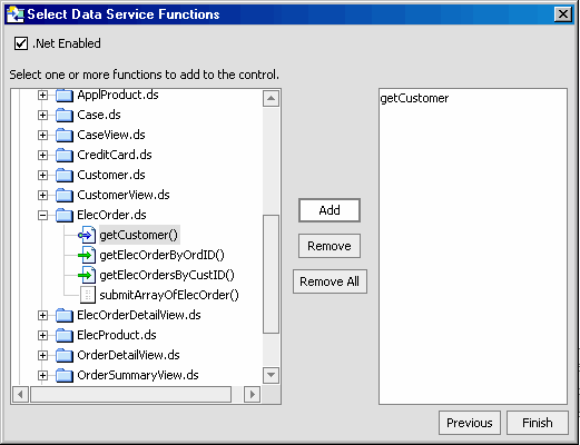 Select Data Service Functions Dialog