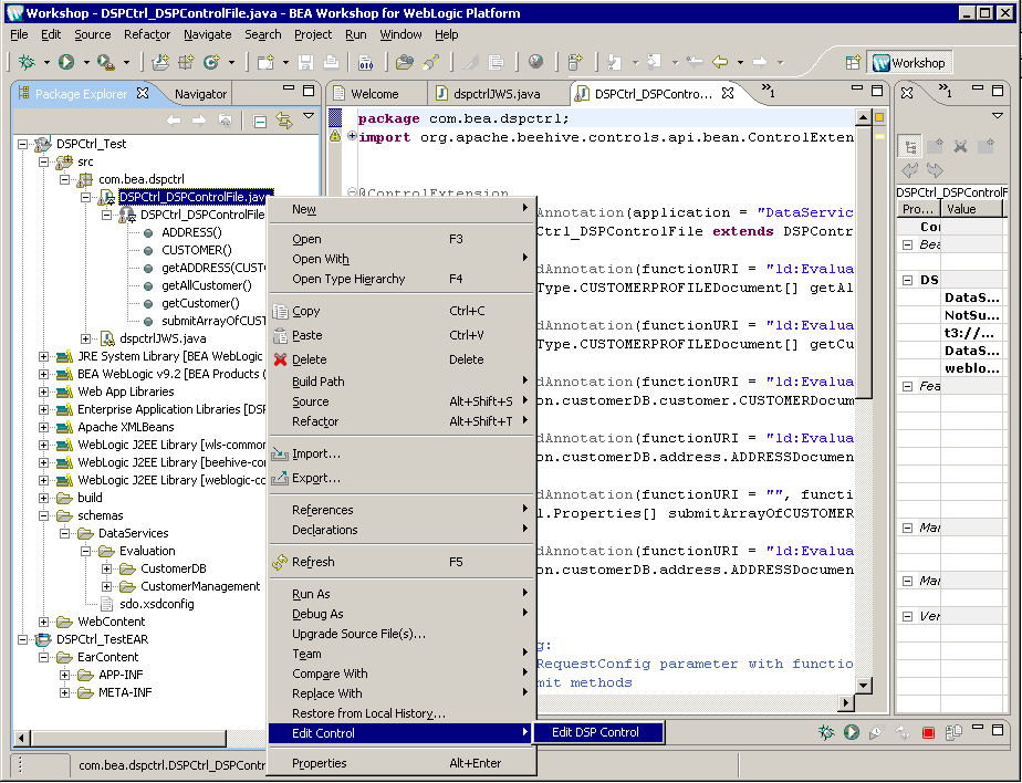 Editing the Data Service Control