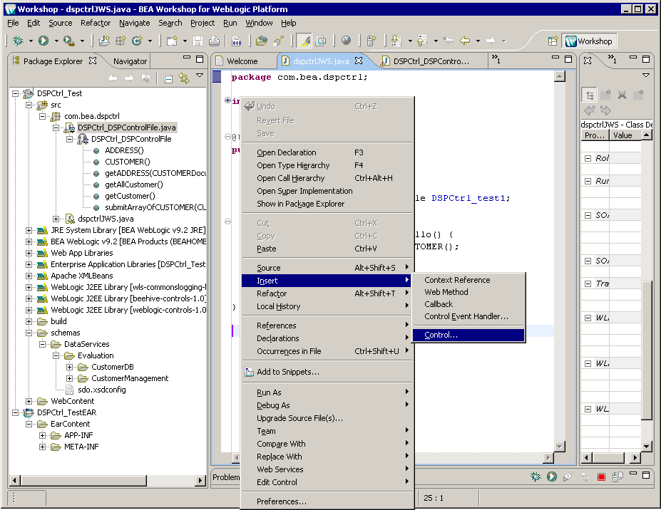 Adding Data Service Control to JWS