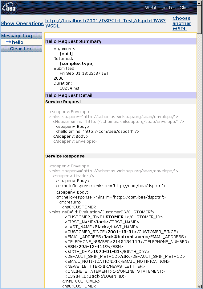 Response for the Hello Method