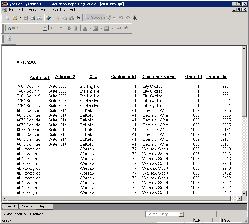 Report in Hyperion Production Reporting Studio