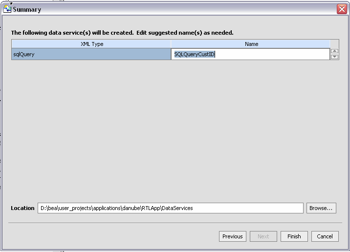 Relational SQL Statement Imported Data Summary Screen
