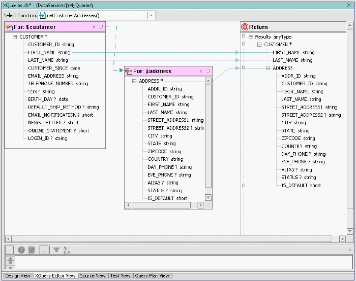 XQuery Editor View of Outer Join and Order By Function