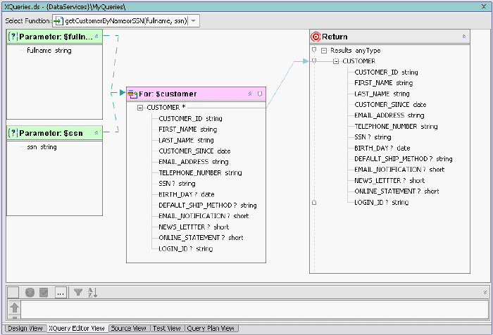 Query Editor View of XQueries.ds