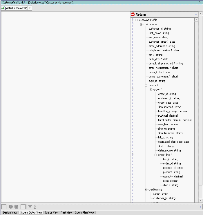 XQuery Editor View of Function Return Type