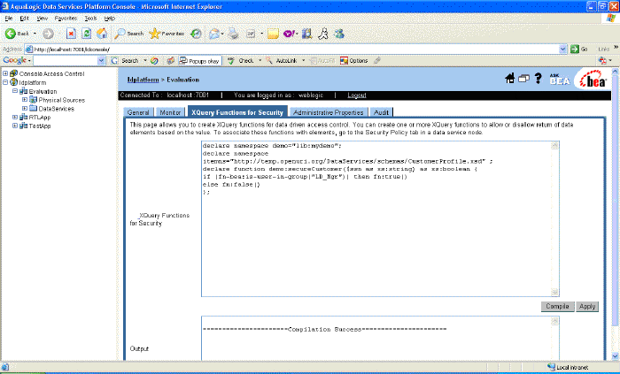 Specifying Security XQuery Function Code