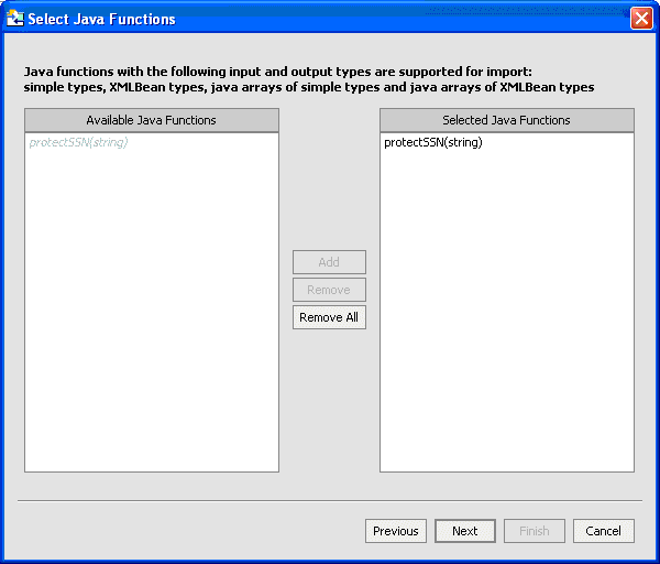 Selecting the Java Function