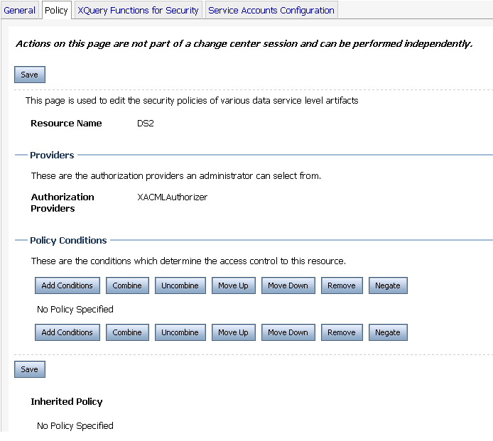 Security Configurations: Policy Tab