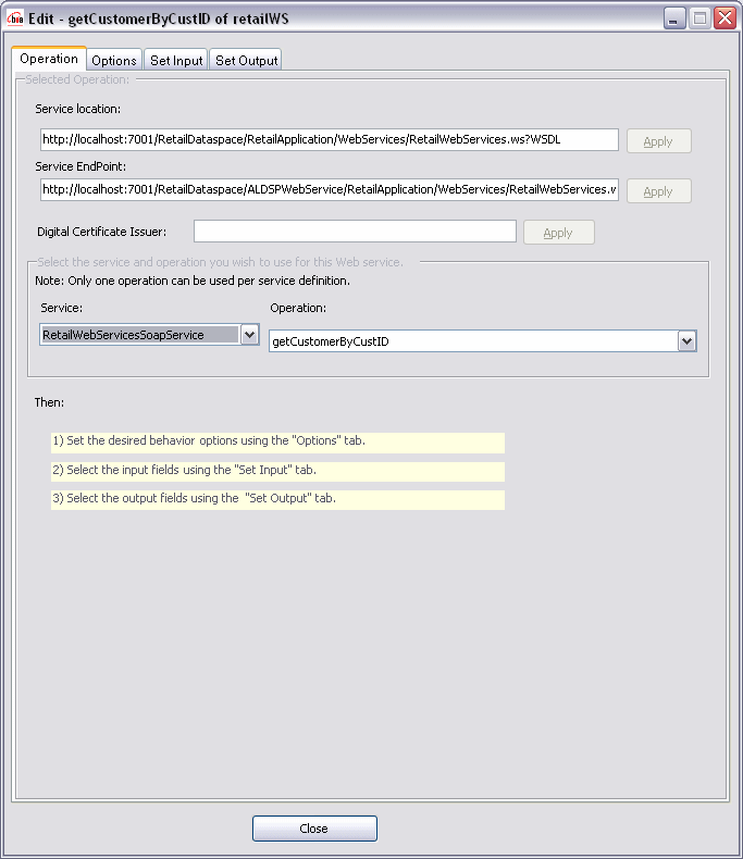 Web Service Operation Editor in Excel Add-in