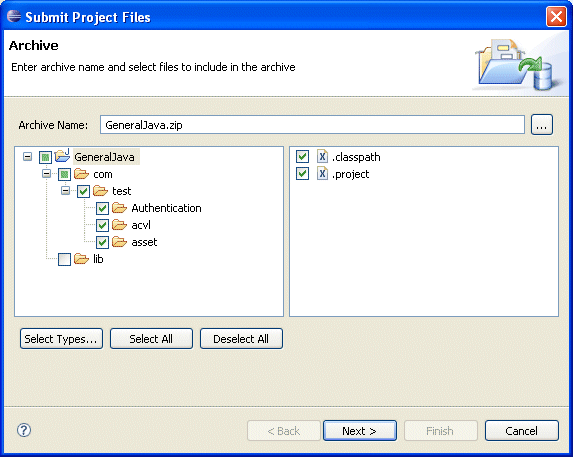 Submit Project Files - Select Archive Name