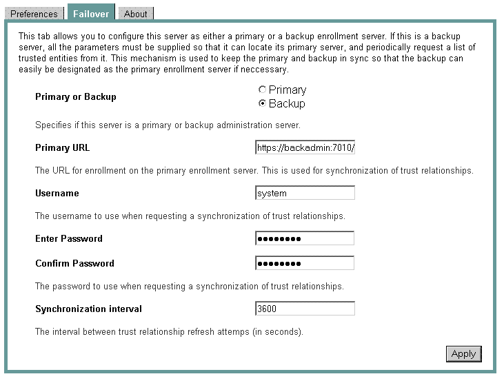 Configuring a Backup Admin Server in the Administration Console