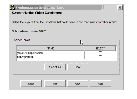 Synchronization Select Objects Page