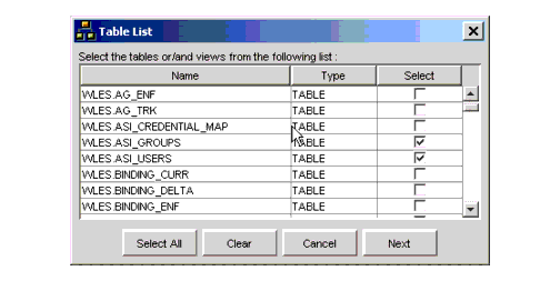 Table List Dialog Box