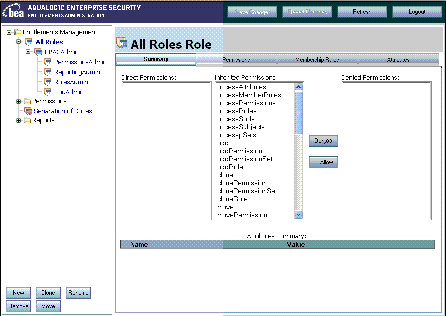 Roles Summary Page
