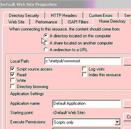 IIS Web Site Home Directory Dialog