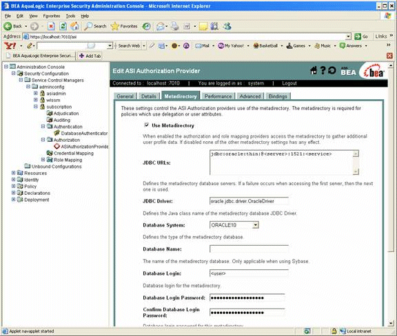 ASI Authorization Provider use of Metadirectory