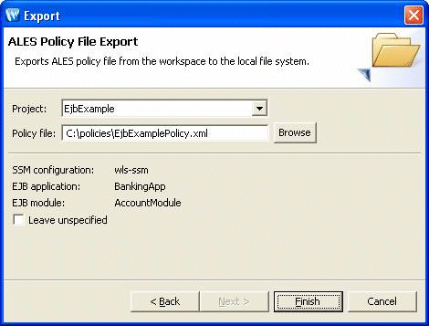 ALES Policy File Export Window