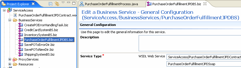 Business Service in Project Explorer