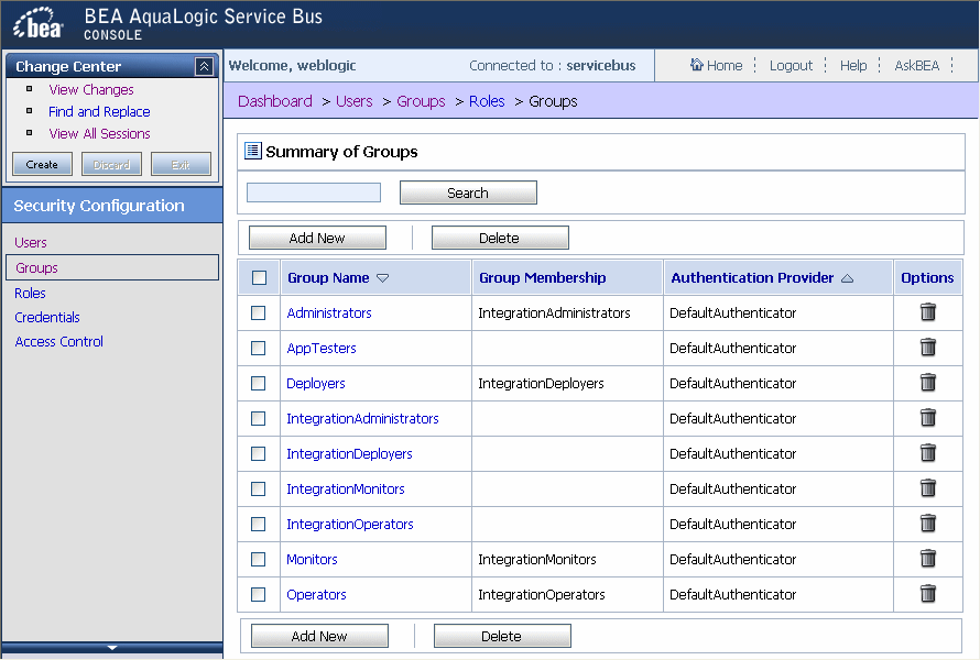 AquaLogic Service Bus Console