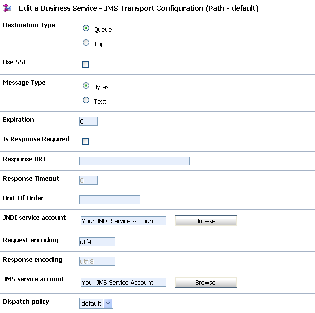 JMS Transport Configuration Page