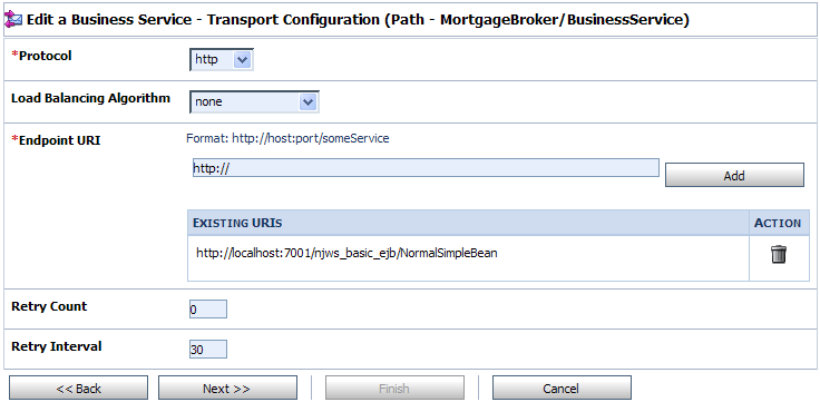 Transport Configuration of Business Service