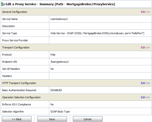 LoadGateway2 Proxy Service - Configuration Settings Summary