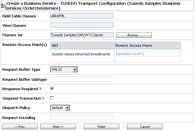 New Business Service - Tuxedo Transport Configuration