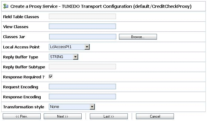 New Proxy Service - Tuxedo Transport Configuration