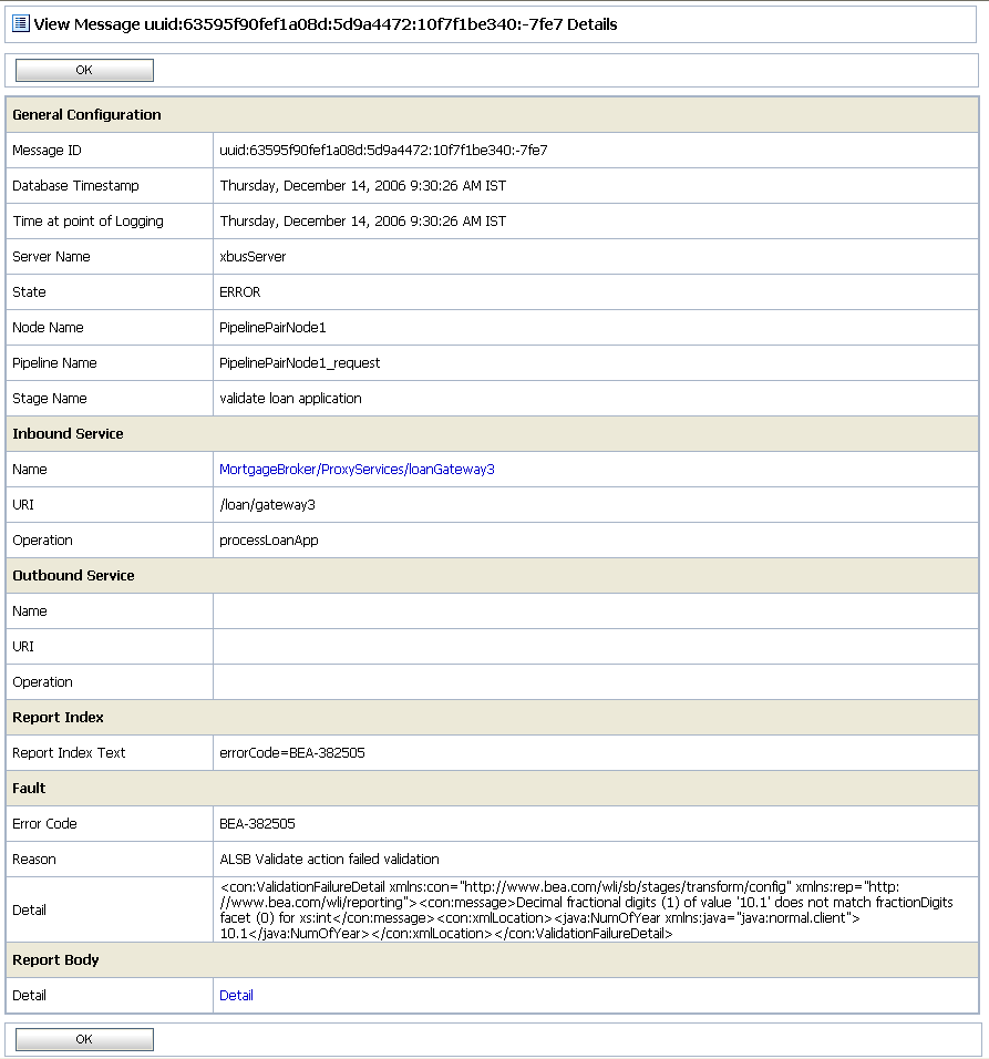 Report Message Detail Page